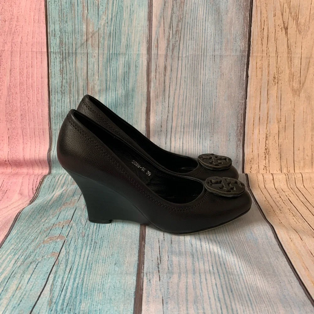 Tory Burch Black Leather Wedges